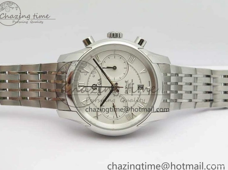 0427 HighQuality De Ville Chronograph SS OMF 1:1 Best Edition White Dial On SS Bracelet A 8151